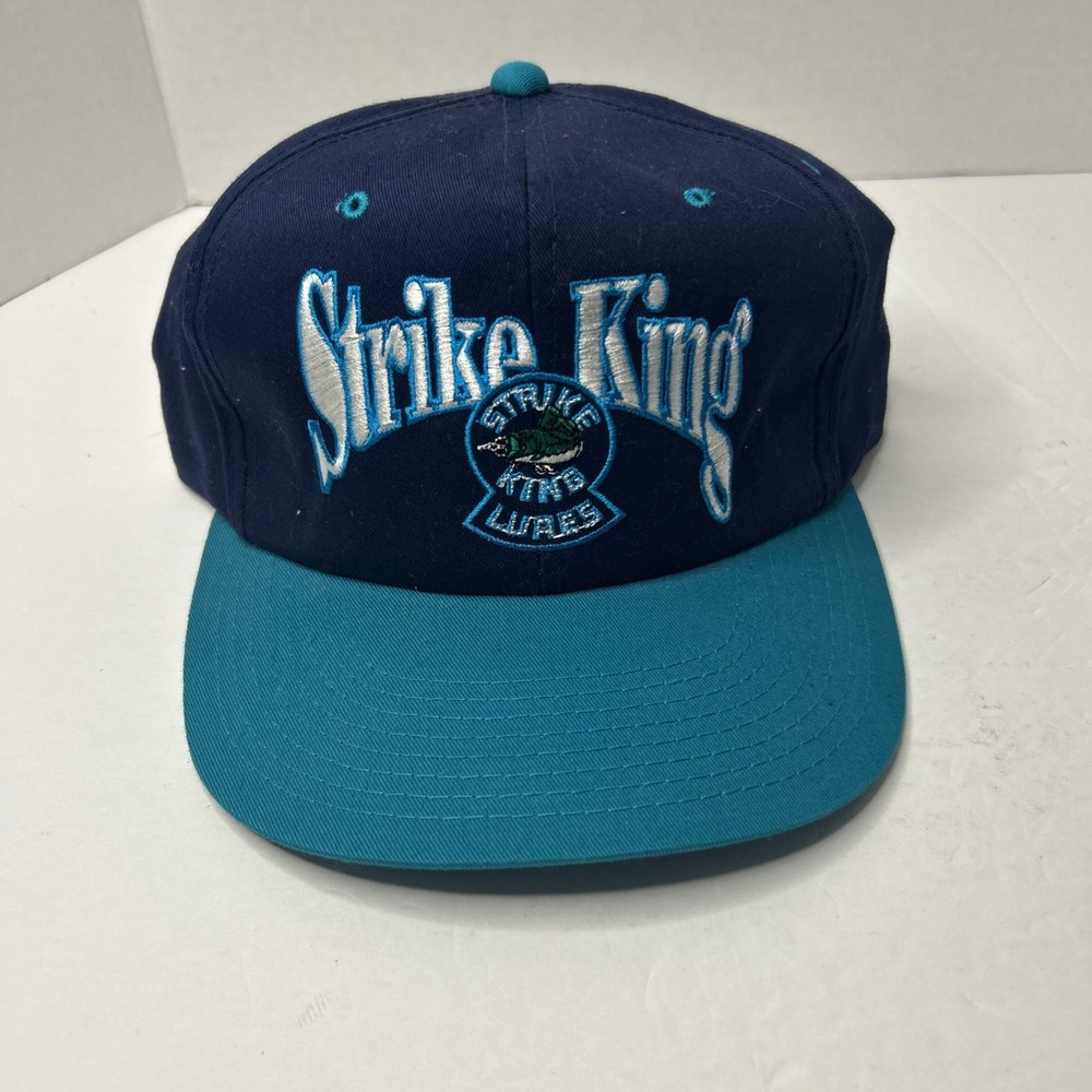 Vintage Strike King Lures Snapback Fishing Hat 90's Cap Embroidered Blue On Blue